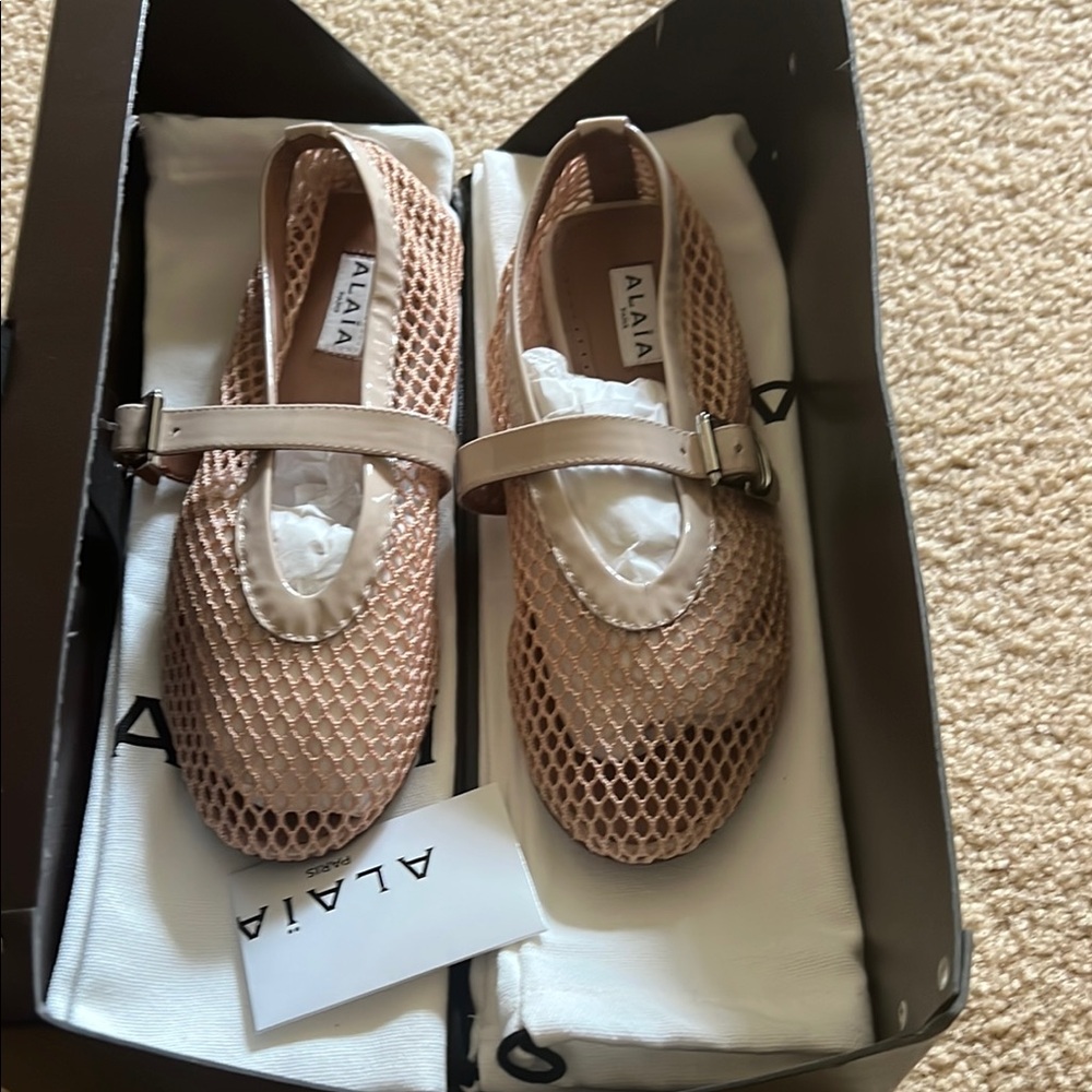 Alaia Fishnet Ballet Flats (Nude)
